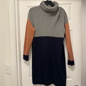 Madewell Colorblock Turtleneck Dress - Gray, Tan, and Black